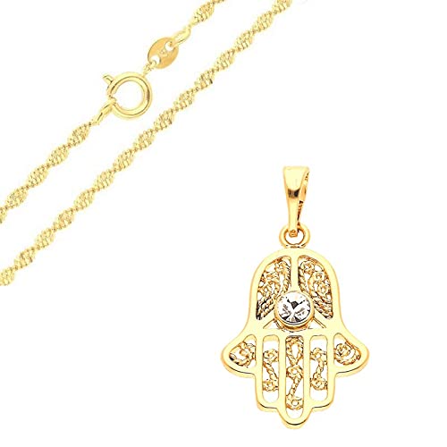 Collier Chaîne et Pendentif Main de Fatma Cristal Blanc Or Jaune GF 750* Cover