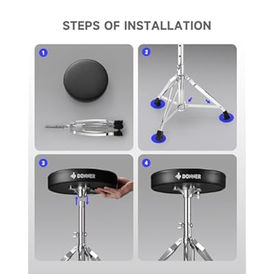 Donner Drum Throne Set, Padded Seat Height Adjustable Drum Stool for Adults, 5A Drumsticks Included, Multiple Iterations, Drummer Gifts for Men Him Teens