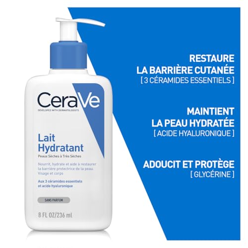 CeraVe - Lait Hydratant - Nourrit, Hydrate et Aide à Restaurer la Barrière Cutanée - Visage & Corps - Acide Hyaluronique + 3 Céramides Essentiels - Sans Parfum - Peau Sèche à Très Sèche - 236 ml – Image 4