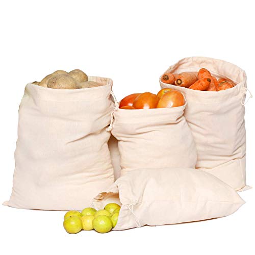 Vastraa Fusion Organic, Reusable and Biodegradable Storage Bags | Perfect for Fruits and Vegetables (Set of 4-2 Large & 2 Small)