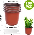 Nursery Pots 100 Pack 4" Plastic Plants Pot, Seedling Pots Planter Pots, Plant Flower Seedling Pots with 100 Plant Labels, Thickened Plastic Planting Pots for Garden Indoor Outdoor