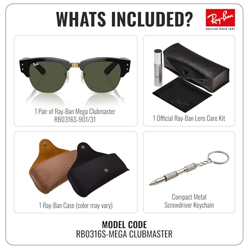 Image of Ray-Ban RB0316S MEGA CLUBMASTER Square Shaped Sunglasses for Men & Women with Official RAYBAN Eyewear Kit