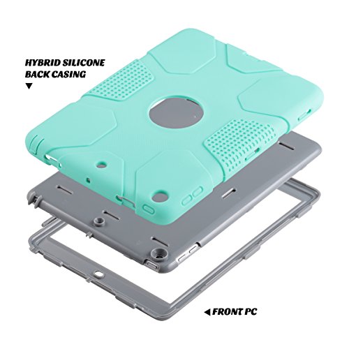 ULAK Funda iPad 9,7 Pulgada 2018/2017, [Serie Armor] 3 in 1 híbrido Cases de la Cubierta a Prueba de Golpes Carcasa con Soporte Función para el iPad 9.7 Pulgada 6ª/5ª generación - Menta Verde