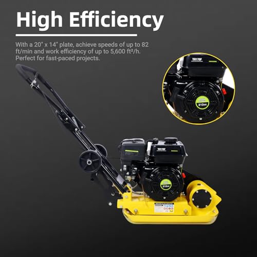 Plate Compactor,212CC 7 HP Gas Engine, 5500VPM Soil Compactor, 20X14\" in Plate Power Jumping Jack Tamper, Compaction Tamper for Asphalts, Paver Landscaping - compactadora de tierra (Yellow) - Thumbnail 4