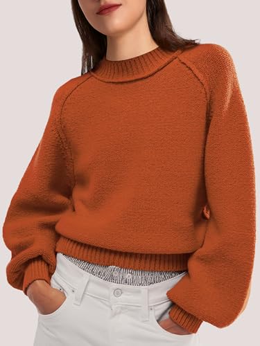 Image of SuperPrity Sweaters for Women Fall 2024 Mock Neck Long Sleeve Knit Oversized Cropped Pullover Sweaters Top Trendy Outfits