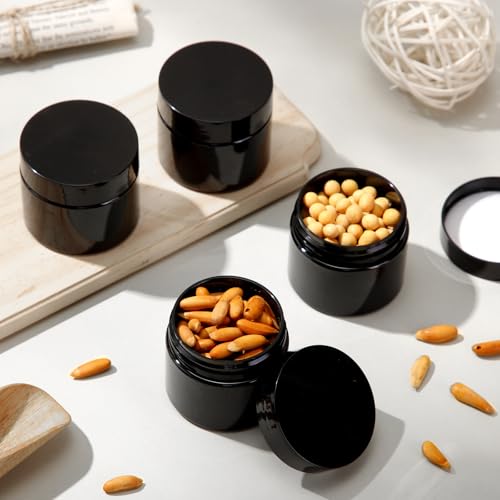 Image of Patelai 4 Pcs Plastic Jars Wide Mouth with Lids,2 Ounce,Pure Black | Travel Size for Creams Oils, Clear Round Storage Cosmetics Containers, Leak Proof Screw on Lids for Makeup Beauty DIY
