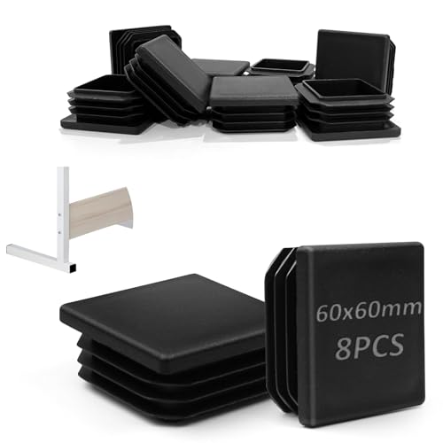 TXXATX 8 Pieces Box Section End Caps 60x60 mm Worktop End Cap Reusable Plastic End Caps Square Post Caps Insert Plastic Caps Black Tube Plug for Metal Tube Furniture Chair Shelf Sofa Table Stoppers