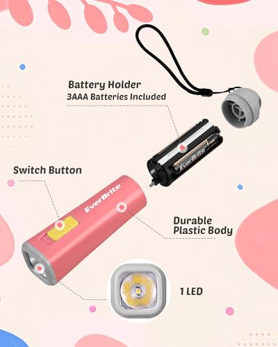 Image of EverBrite Mini Flashlight Red, Small LED Flashlight, Batteries Included | Lightweight, 3 AAA Batteries Included, Wrist Lanyard, Soft LED Light, Home, Camping & Emergency Use, Holiday Gifts
