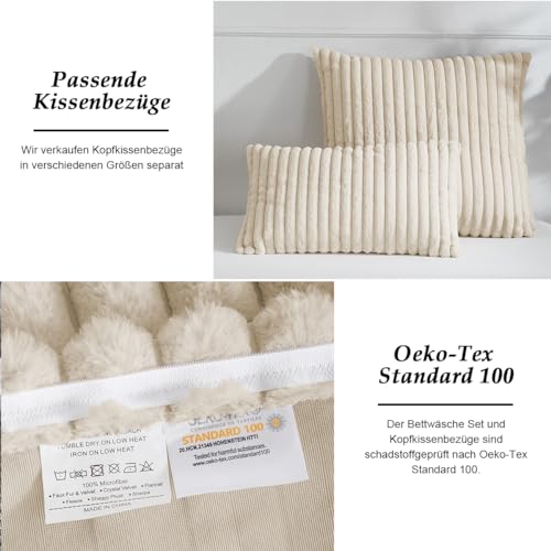 Winter Plüsch Bettwäsche 200x200 Beige Warme Flauschig Flanell Kunstfell – Ansicht 6