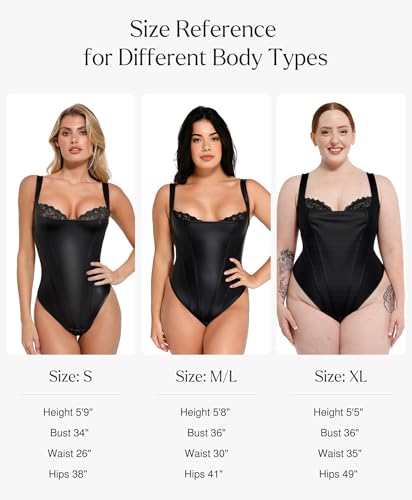 Image of Popilush Faux Leather Shapewear Bodysuit Lace Corset Body Suits for Womens | Tummy Control Shapewear,Thong Body Shaper,Compression Bodysuit Women,Corset Tops for Country Concert,Going Out Summer Outfit