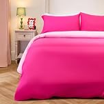 Brentfords Single Bedding Set, Super Soft Microfibre Polyester Plain Dyed Reversible Quilt Bedding Luxurious Warm Cosy Comfy Single Duvet Cover Set with Pillowcases, Hot Pink/Pink