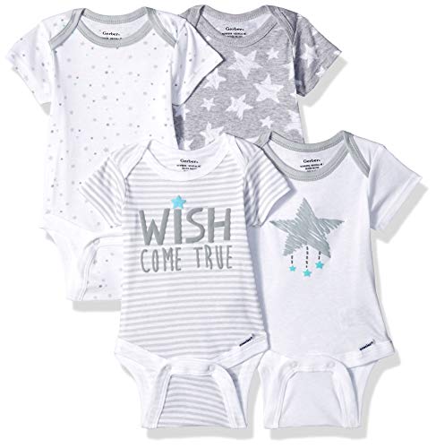 Gerber Baby 4-Pack Short Sleeve Onesies Bodysuits, Wish Come True, 0-3 Months