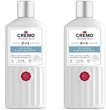 Cremo Barber Grade Juniper & Eucalyptus 2-in-1 Shampoo & Conditioner, 16 Fl Oz (2-Pack)
