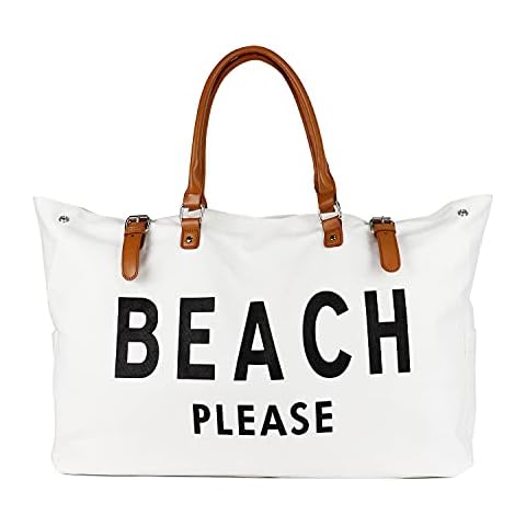 Beach Tote Bag for Women Waterproof Sandproof white, Beach Please Cover