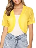 Aiboria Women Short Sleeve Sheer Mesh Shrugs Open Front Bolero Cardigan Yellow