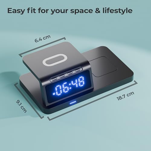Image of Lifelong 10W Fast Wireless Charger with LED Digital Clock | 2-in-1 Charging Dock & Alarm Clock for All Qi-Compatible Smartphones | Case-Friendly Wireless Charging Pad with Sleek Compact Design