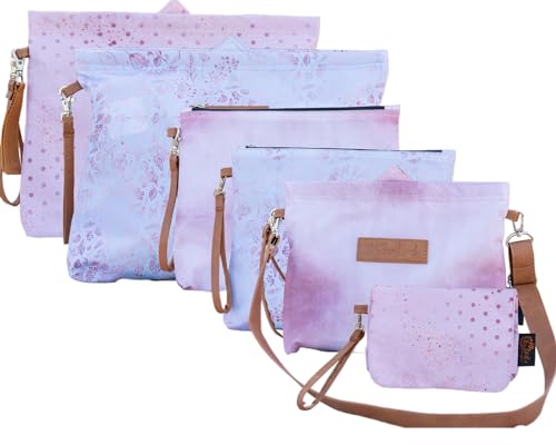 Image of Fall & Freya Diaper Bag Organizing Pouches Set of 6 - Easy Open Magnetic Diaper Clutch w/Individual Wristlet Handles - Cloth Diaper Wet Bag for Pump Parts w/Additional Straps For Multifunctional Use