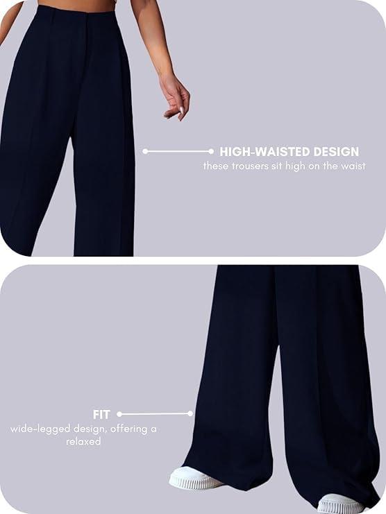 Image of GRECIILOOKS Women High Rise High Waist Trousers Flared Korean Style Formal Pants| Elegant Workwear for Office, College & Events (Available in Plus Size)