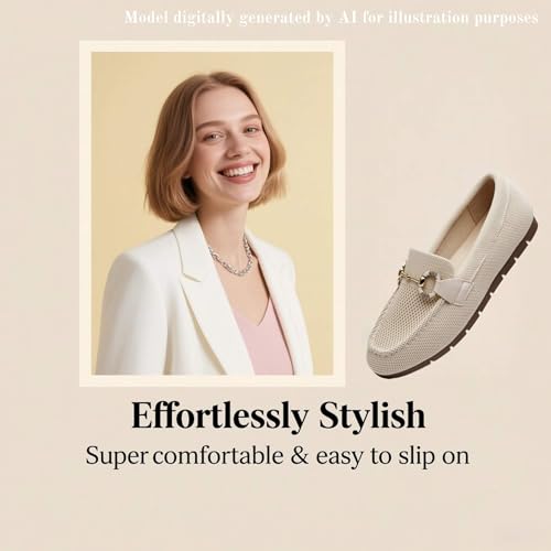 Image of Women's Knit Slip On Loafers - Breathable Mesh Flats with Memory Foam Insole & Arch Support, Non-Slip Comfortable Shoes for Work Office Commute, Driving, Casual Daily Walking (Wide Foot Friendly)
