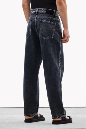 Image of SNITCH Men Casual Jeans | Acid-Washed Baggy Fit with Turned-Up Cuffs & Relaxed Wide-Leg Style | 100% Cotton Fabric for Streetwear & Winter Comfort