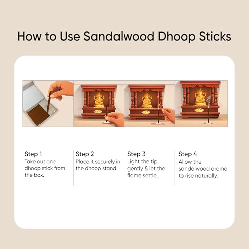Image of Pure Sandalwood Dhoop Sticks I Bambooless & Charcoal-Free | 40 Long Sticks with Dharma Rath Chakra Dhoop Stand | Pure Natural Sandalwood Aroma for Pooja, Meditation & Havan