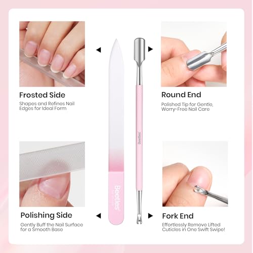 Image of Beetles Cuticle Oil Cuticle Remover Nail Kit with Glass Nail Files Double Side Nails Prep Kit Cuticles Pusher Dual End Cuticles Remover Set Nails Clippers Dust Brush Manicure Set with Storage Pouch