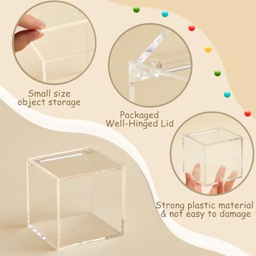 Image of Juexica 12 Pcs Clear Acrylic Boxes with Lid,Flip Style,3.15 x 3.15 x 3.15