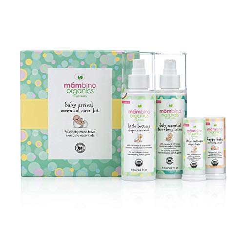Mambino Organics Baby Arrival Essential Care Gift Set – All Natural 4pc Set with Newborn Must Have - Best Gift for New Moms