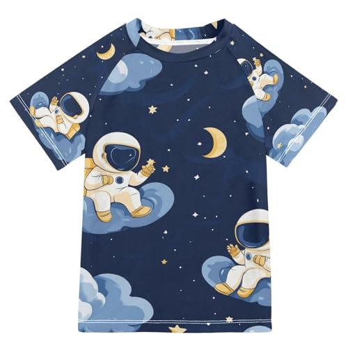 Boys Swing Shirts Astronaut Star Cartoon Lunar Rashguard Short Sleeve Kids T-Shirts Sun UPF 50+