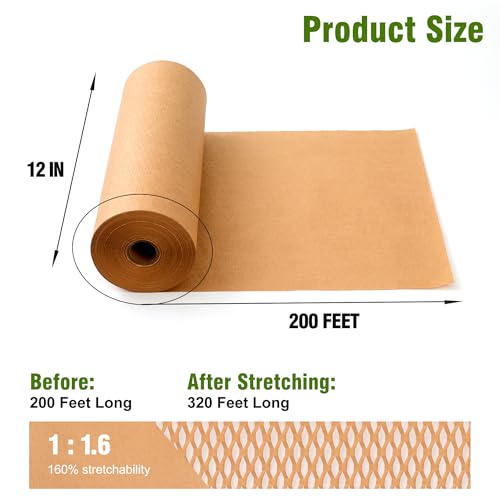 Honeycomb Packing Paper 12\" X 200 FT Packing Material for Moving Glass Dishes Wrapping Paper Bubble Wrap for Shipping Fragile Items Shipping Filler with 20 Fragile Stickers