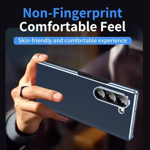 Image of TechTrendz Electroplated Carbonn Fiber Pattern Case for Samsung Galaxy Z Fold 6 Phone with Built-in Tempared Glass Cover with Hinge Protection Compatible with Z Fold 6 5G (Black)