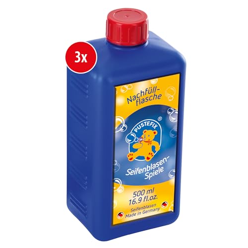 PUSTEFIX Nachfüllflasche Midi I 3 x 500 ml Seifenblasenflüssigkeit I Bubbles Made in Germany I Seifenblasen für Hochzeit, Kindergeburtstag, Polterabend I Seifenblasen für Kinder & Erwachsene