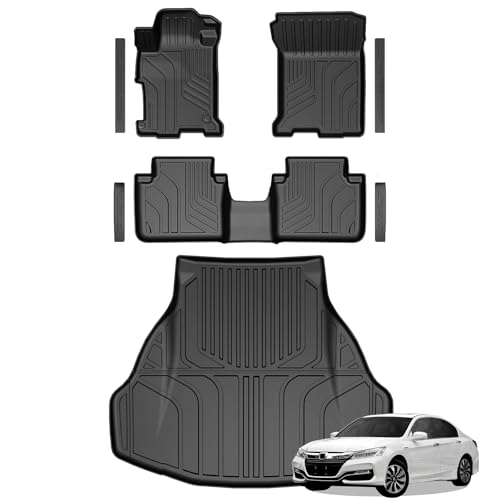 GALVAGNITE Floor Mats for Honda Accord 2013-2017 All Weather Floor Mats Trunk Cargo Liner and Door Sill Guards Accessories Full Coverage Set (Fit Sedan Models)