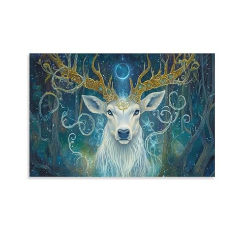 RIAVBAODG Ciervo blanco Cuadro En Lienzo Cuadros Decorativos Criaturas feéricas Pinturas Murales Modernos Impresiones De Para Sala De Estar Decoración Hogar Arte Abstracto 20x30inch(50x75cm)
