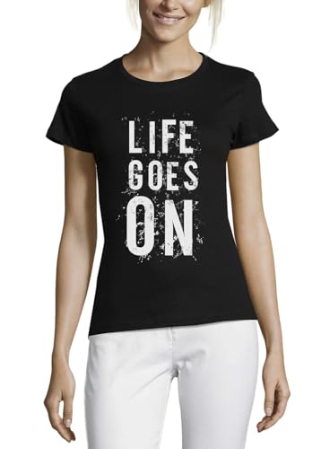 T-shirt coton délavé femme Life Goes On col rond premium