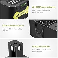 ASUNCELL 18V 5.0Ah Akku für Ryobi ONE+ Geräte, Li-Ion Ersatzakku für Ryobi BPL-1815 BPL-1820G BPL1820 BPL18151 P102 P103 P104 P105 P106 P107 P108 Werkzeug mit LED-Ladeanzeige – Ansicht 8
