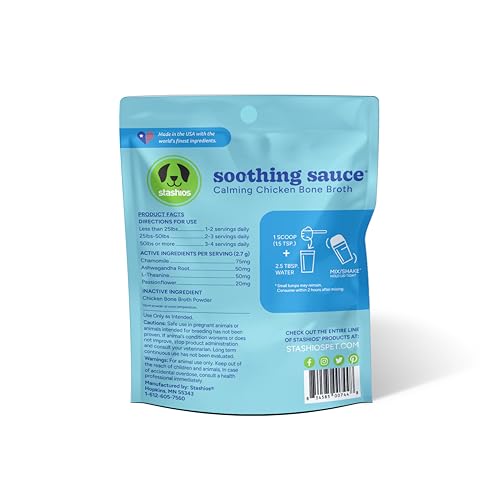 Image of Stashios Soothing Sauce Chicken Bone Broth Calming Powder Supplement for Dogs & Cats, All Natural Anxiety Relief, Made in the USA, 3 oz