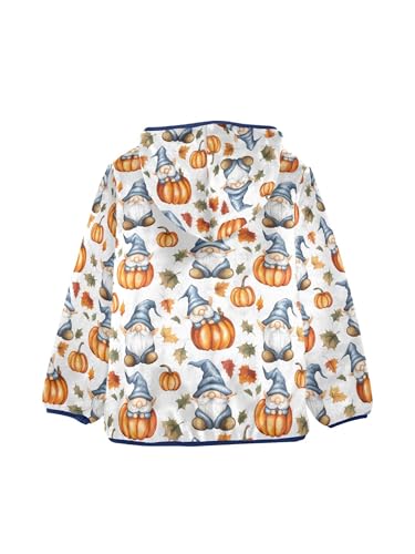 Blue Gnomes Orange Pumpkins Girls Fleece Jacket Girls Fall Jacket Boys Coats Zip Up Hoodie Children Outerwear 2-10T2