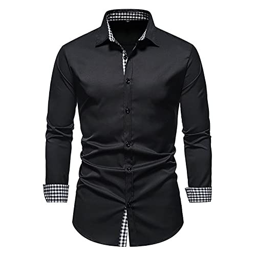 Shirts for men adult,Men's Autumn And Winter Casual Stitching Plaid Long-sleeved Lapel Shirt,Men's Casual Cotton Dress Shirt Plaid Collar Button Down Shirt
