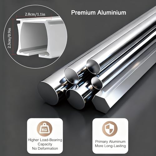 Aluminum Room Divider Ceiling Mount Rail Set - Easy Install Sliding Track Poles for Privacy - Ideal for RV, Shower, Window (White, 95cm/3.12ft)