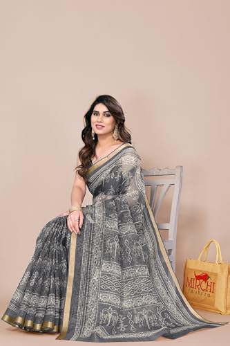 Image of MIRCHI FASHION Lightweight Kota Doria Cotton Saree | Floral Printed Summer Saree for Women | Breathable Ethnic Daily Wear Saree with Blouse Piece