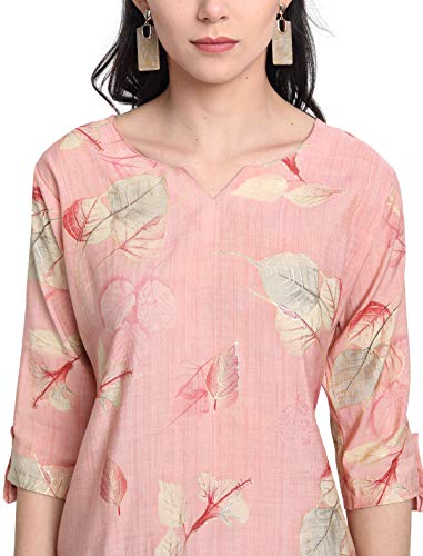Image of 1 Stop Fashion Women's Chanderi Silk Pink Color Straight Kurta with Gold Print