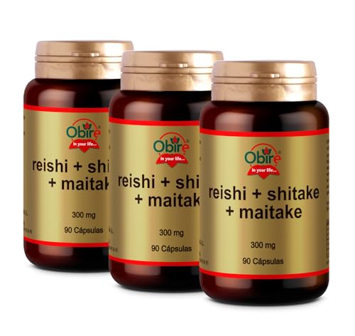 Obire | Reishi + Shiitake + Maitake 300 mg | 90 Cápsulas | Pack 3 Unidades | Fórmula con Hongos Adaptógenos