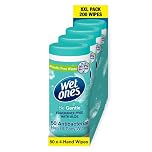 Wet Ones Be Gentle Canister, Plastic Free and Bio Degradable Antibacterial Hand Wipes, 200 wipes, 4 Canisters x 50 Wipes