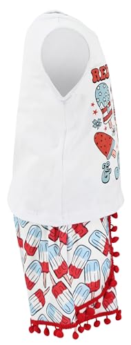Image of Unique Baby Girls Toddler Big Kid Sleeveless Tank with Pom Pom 2pc Shorts Set Outfit