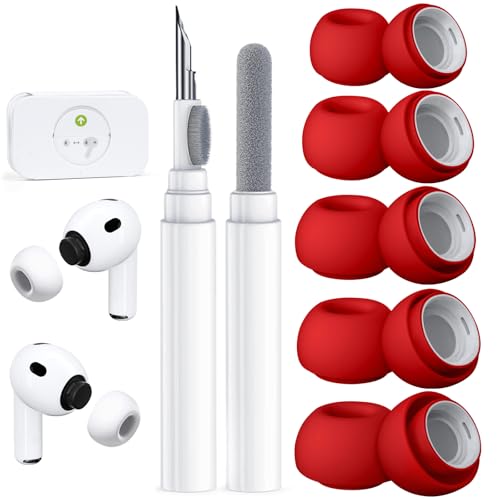 Image of 5 Pairs Replacement Ear Tips for AirPods Pro 3 (Red) | (5 Size XXS /XS /S /M /L )Silicone Ear Tips with Cleaner kit,Noise Reduction Holewith & Built-in dust Guard Screen
