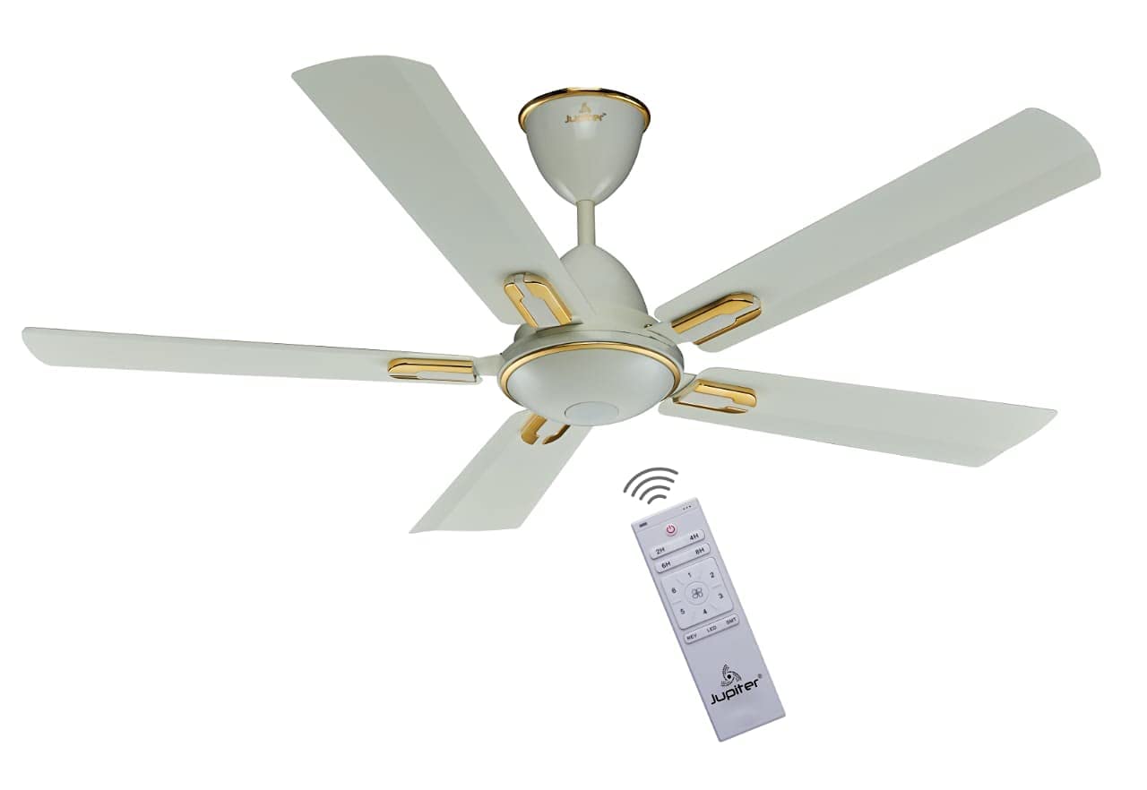 Jupiter Zphyr 5 Blades Fan With BLDC Motor (1200 mm) | Energy Efficient 5 Star Energy Saver | High Speed Decorative Ceiling Fan Remote Controlled (Royal Ivory)