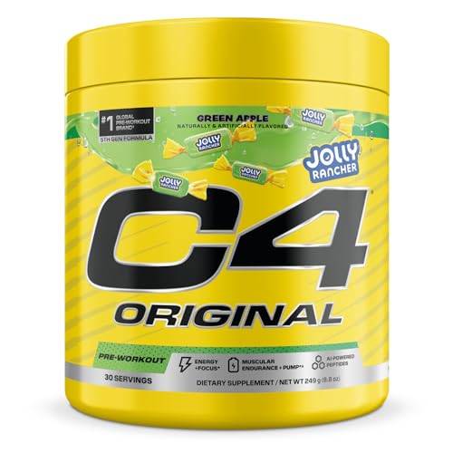 Image of C4 Original Pre Workout - Jolly Rancher Green Apple - Pre-Workout for Endurance, Focus & Performance with 200mg Caffeine, Beta-Alanine, Creatine Nitrate, L-Arginine & PeptiPump - 30 Servings