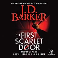 Diseño de la portada del título The First Scarlet Door
