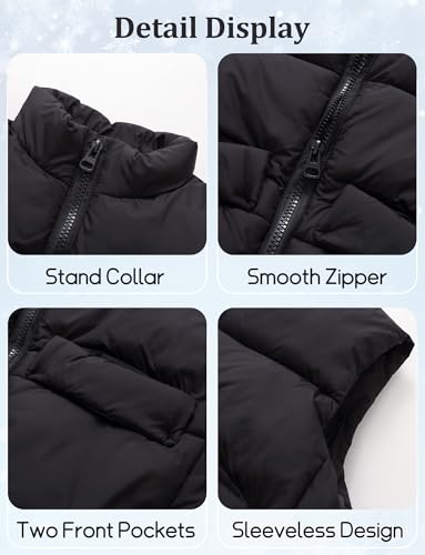 Happy Cherry Girls Winter Zipper Puffer Vest Kids Lightweight Stand Up Collar Warm Sleeveless Jacket with Pockets4
